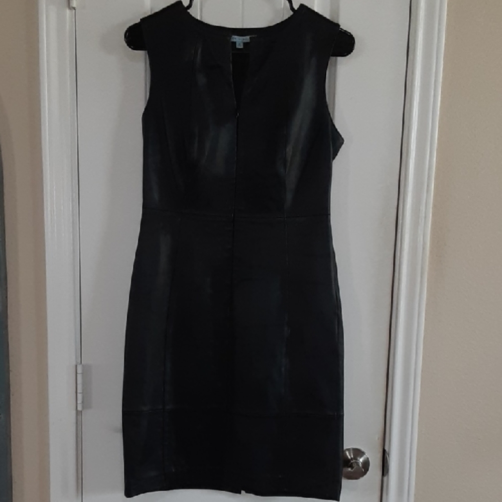 Antonio Melani Elizabeth Luxury 100 % Leather Sleeveless Sheath Dress Black 2
